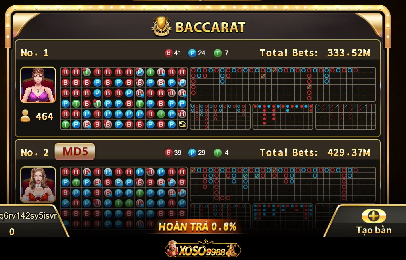 Bàn chơi Baccarat Xoso9988
