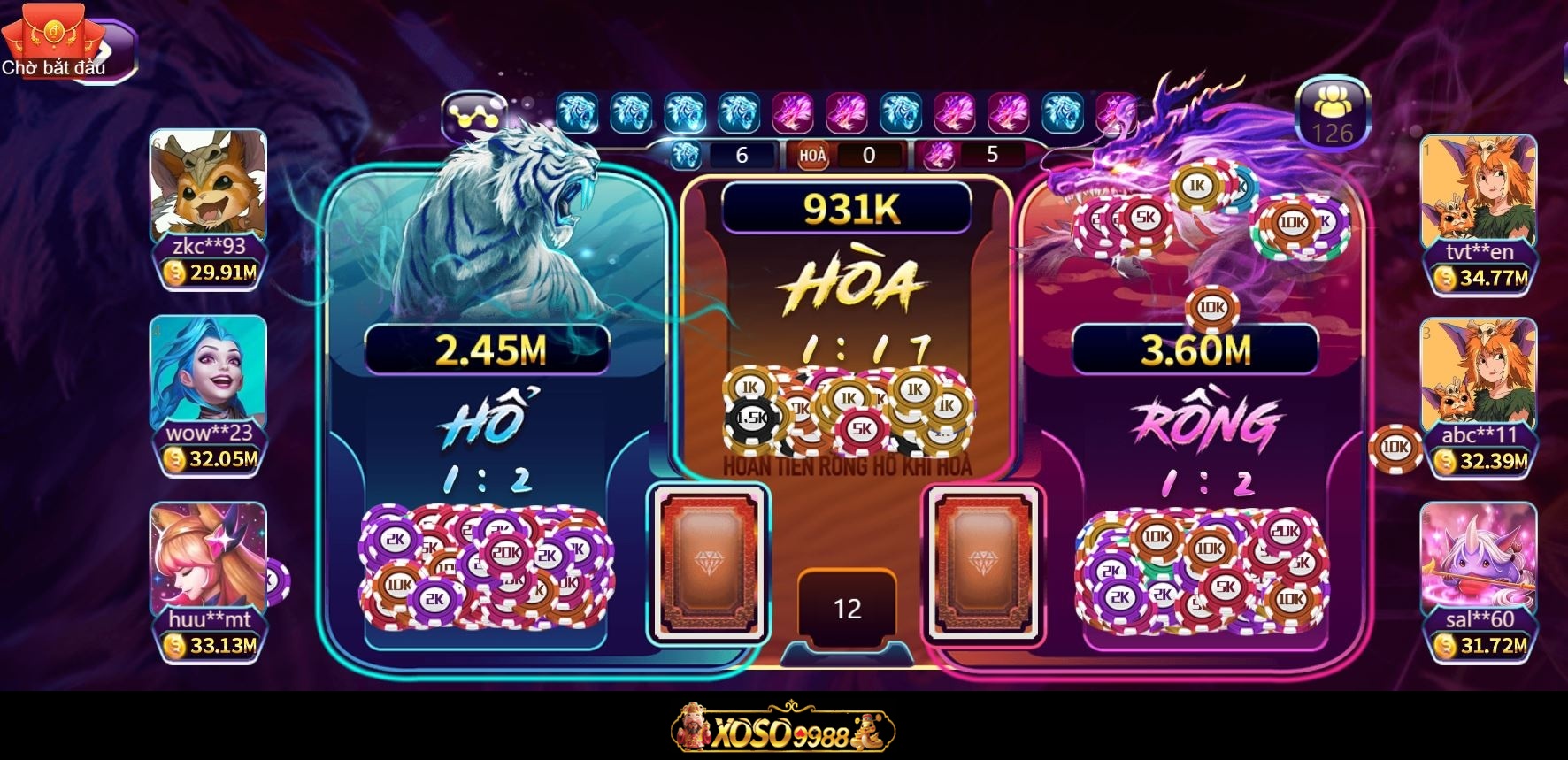 Bàn chơi rồng hổ Xoso9988