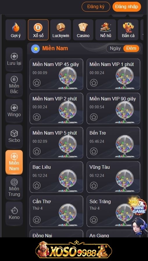 Giao diện tra cứu XSMN Xoso9988