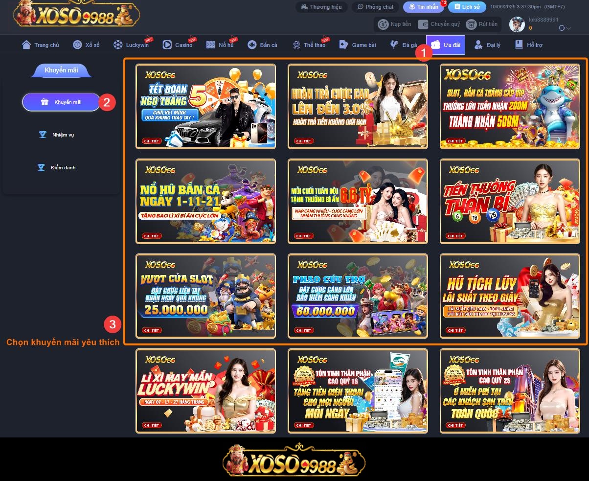 Hướng dẫn nhận khuyến mãi Xoso9988