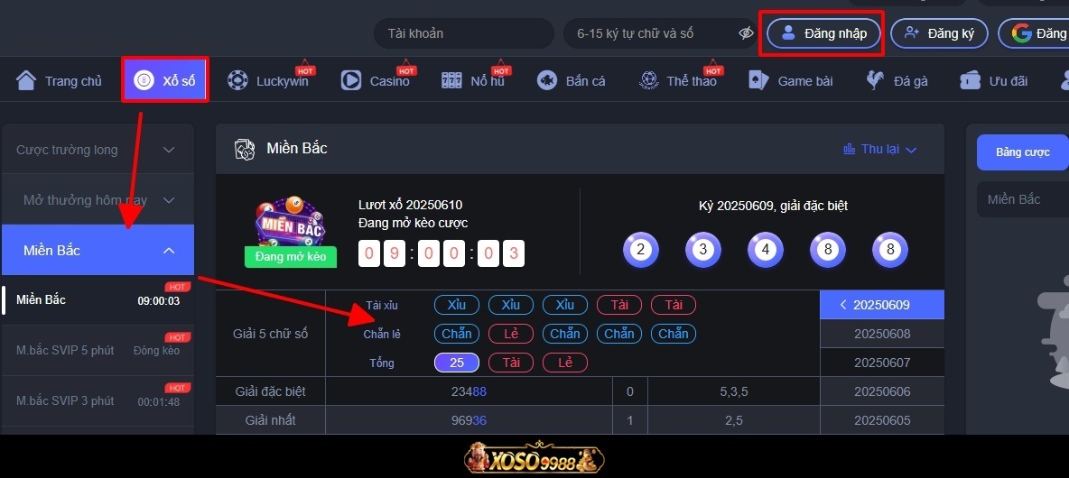 Hướng dẫn tra cứu kết quả Xoso9988